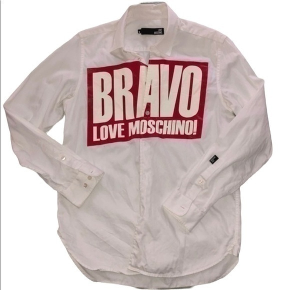 Moschino Mens Red Blocked White Dress Shir…